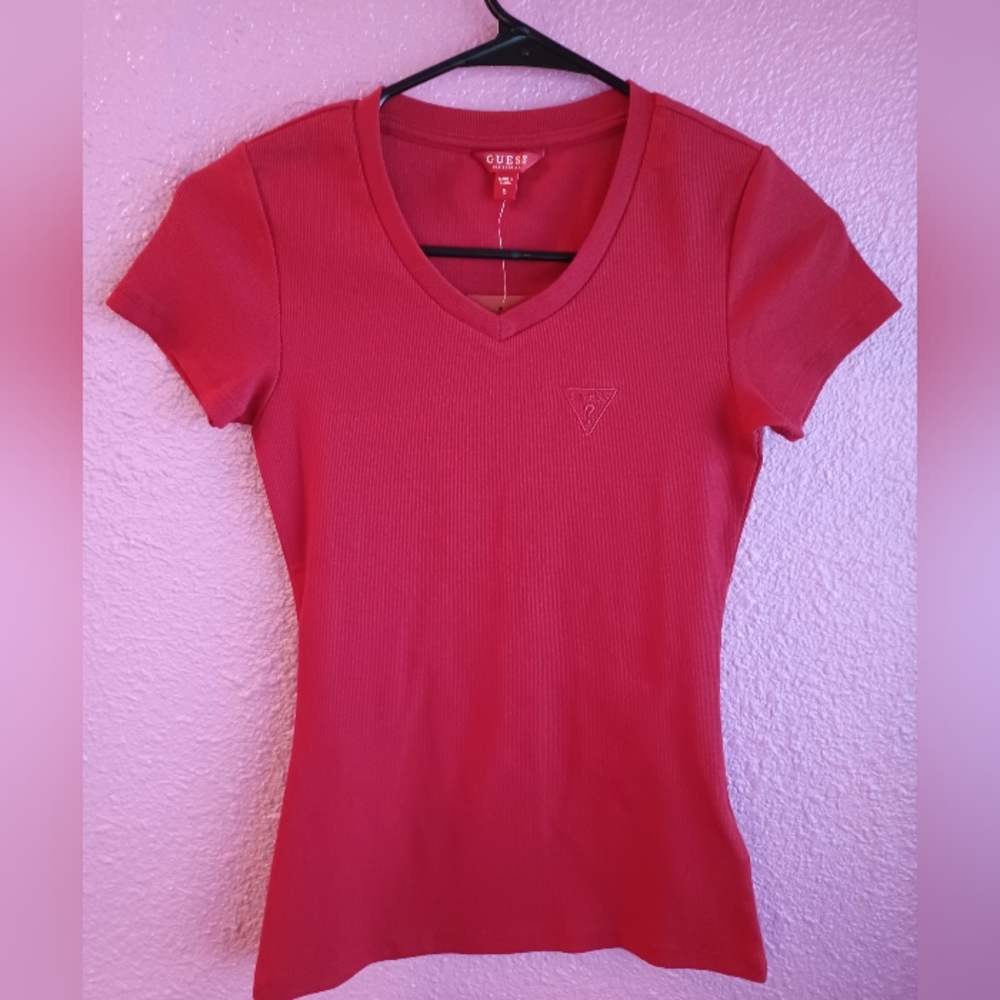 GUESS Women's Red V-Neck Top